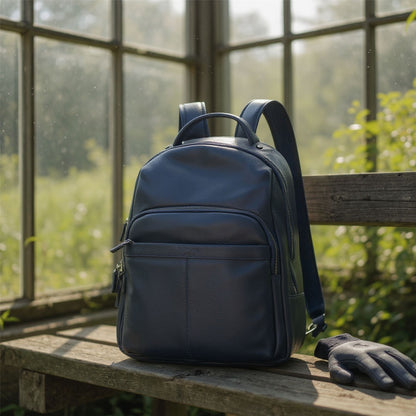 Genuine Leather Navy Blue Vintage Rucksack Laptop Bag Travel Backpack - Capri