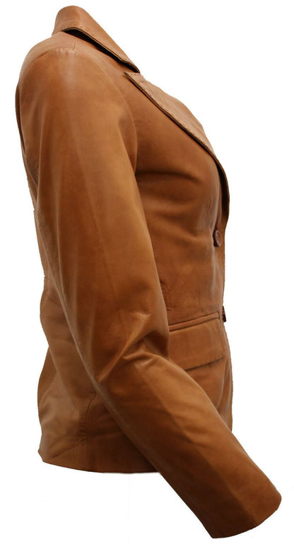 Womens 2 Button Leather Blazer Jacket-Newport - Upperclass Fashions 