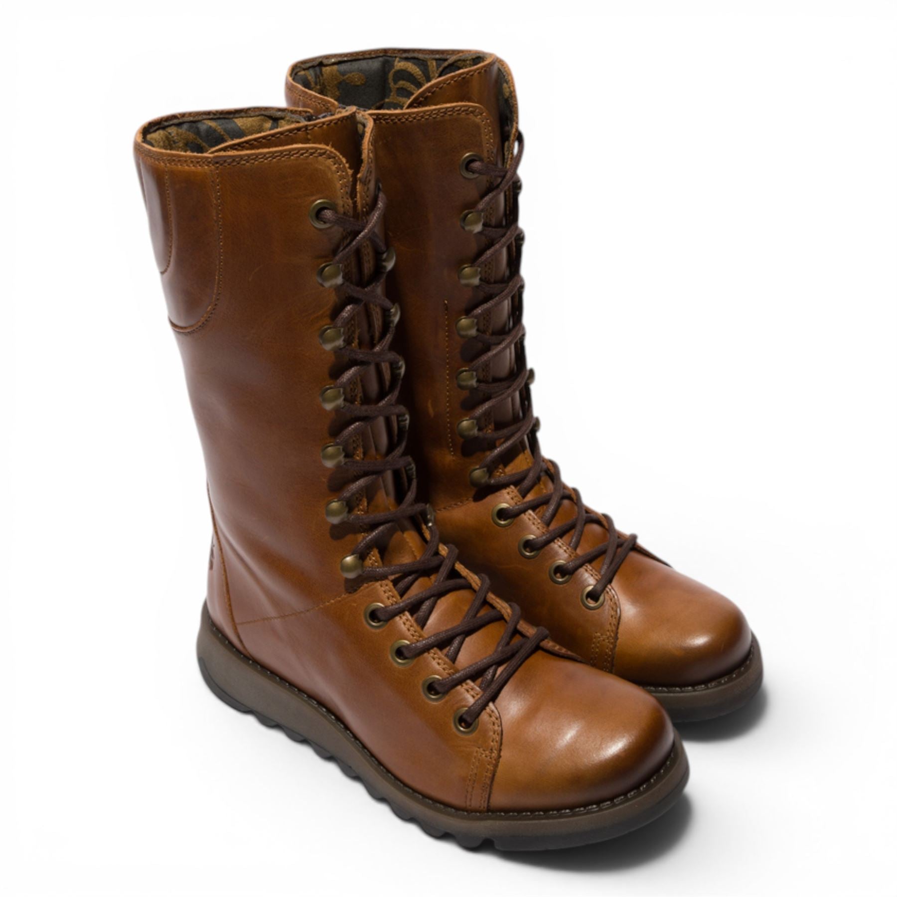Fly London Women’s Brown Leather Lace-Up Combat Ankle Boots- STER768