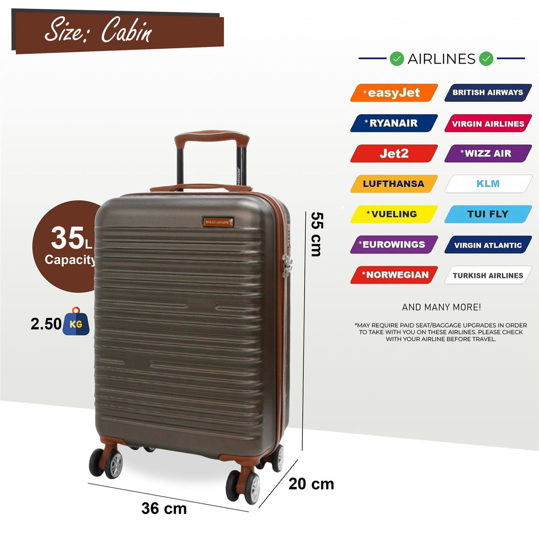 Armidale Cabin Hard Shell Suitcase in Coffee