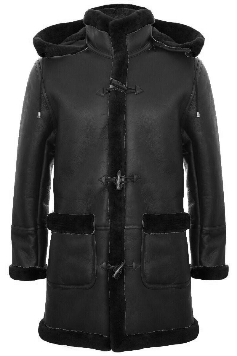 Mens Sheepskin Hooded Duffle Overcoat-Isleworth
