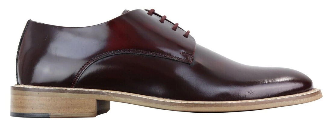 Mens Retro Oxford Brogue Derby Shoes in Wine Patent Leather - Upperclass Fashions 