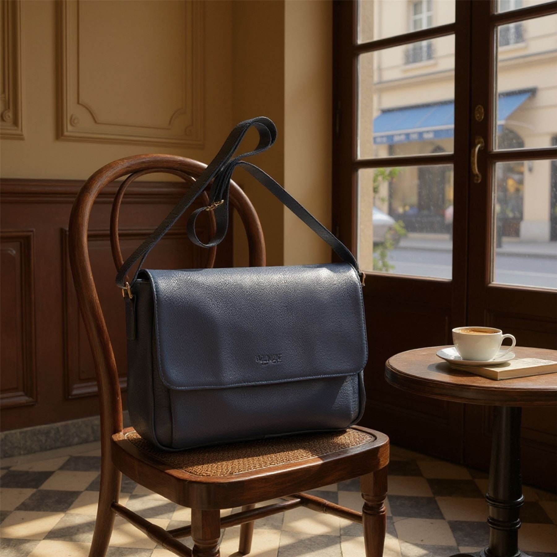 Genuine Leather Navy Laptop Bag Travel Work Messenger Satchel - Camden