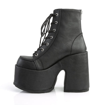 Demonia Camel 203 Black Vegan Leather Platform Ankle Boots