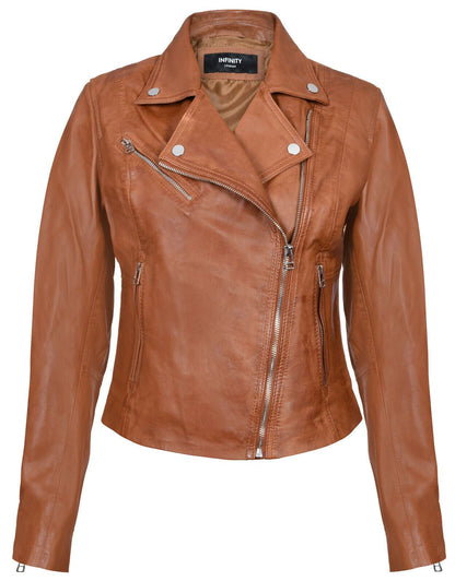 Womens Smart Leather Biker Jacket-Matlock - Upperclass Fashions 