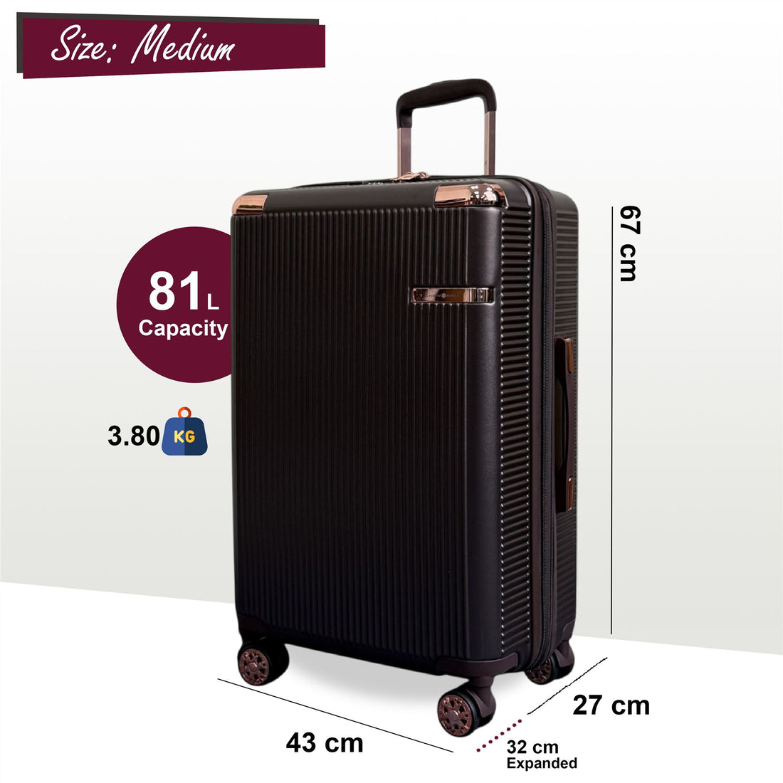 Cowra Medium Hard Shell Suitcase in Marron