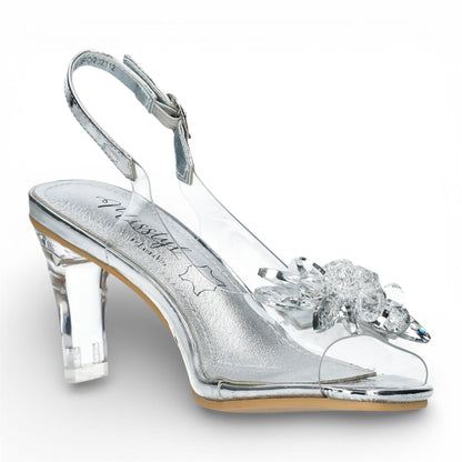Laura Vita Women’s Mira 01 Clear Silver Slip-On Cinderella Heel Sandals
