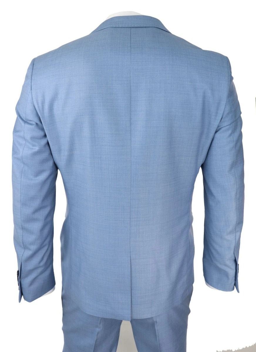 Mens 3 Piece Light Blue Classic Stitch Retro Suit - Upperclass Fashions 