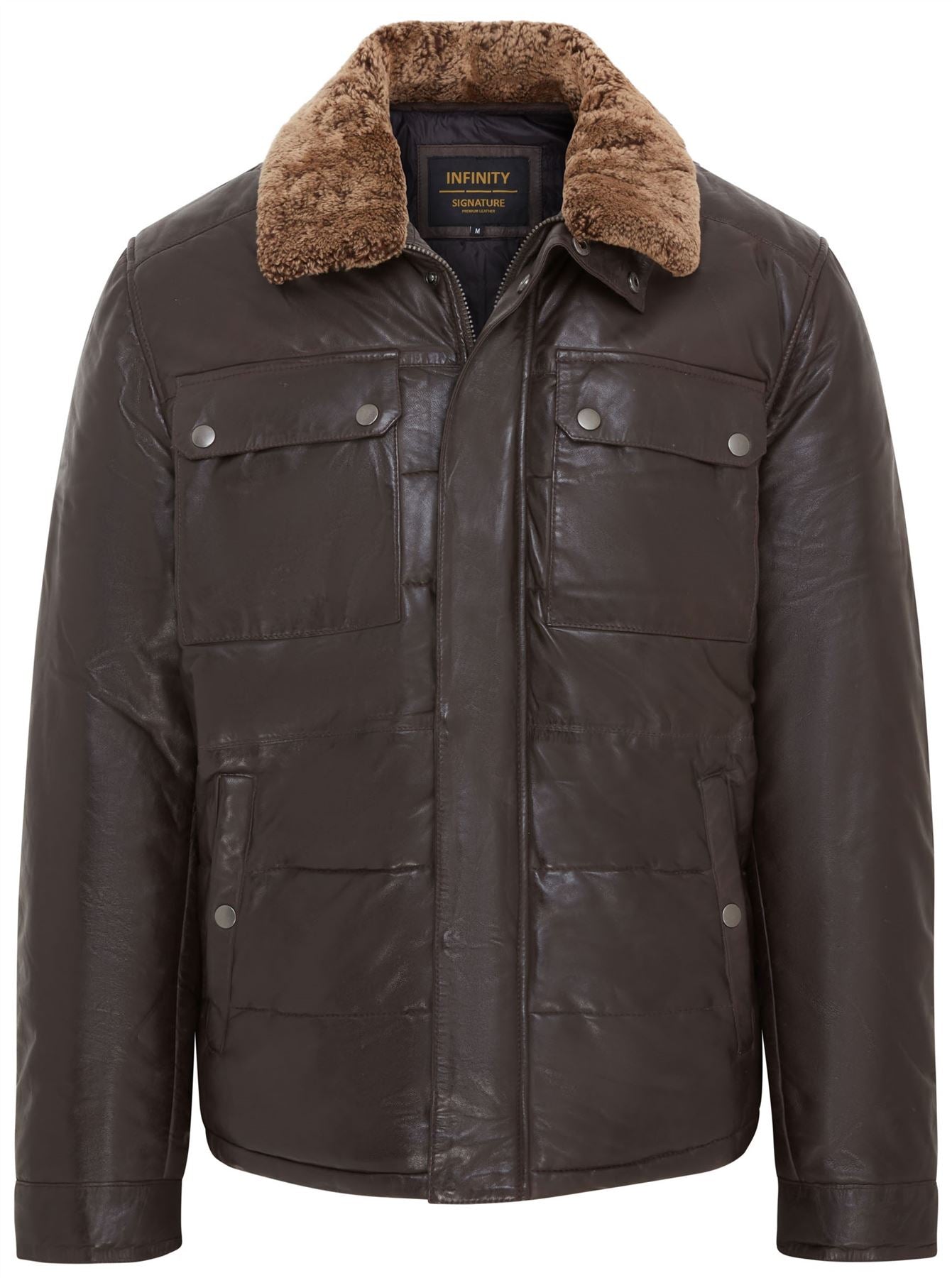 Mens Leather Puffer Quilted Jacket - Farsund