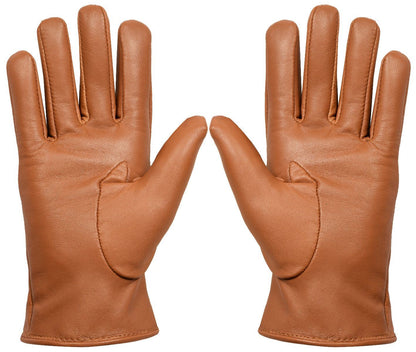 WOMENS TAN CLASSIC SOFT REAL 100% LEATHER GLOVES THERMAL LINED DRIVING FITTED