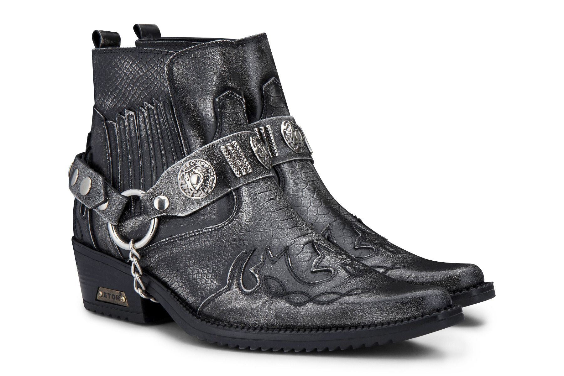 Mens Grey Snakeskin Winklepicker Cowboy Leather Ankle Boots - Upperclass Fashions 