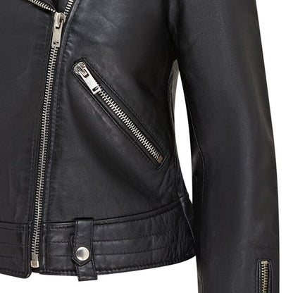 Womens Black Leather Brando Jacket - Washington