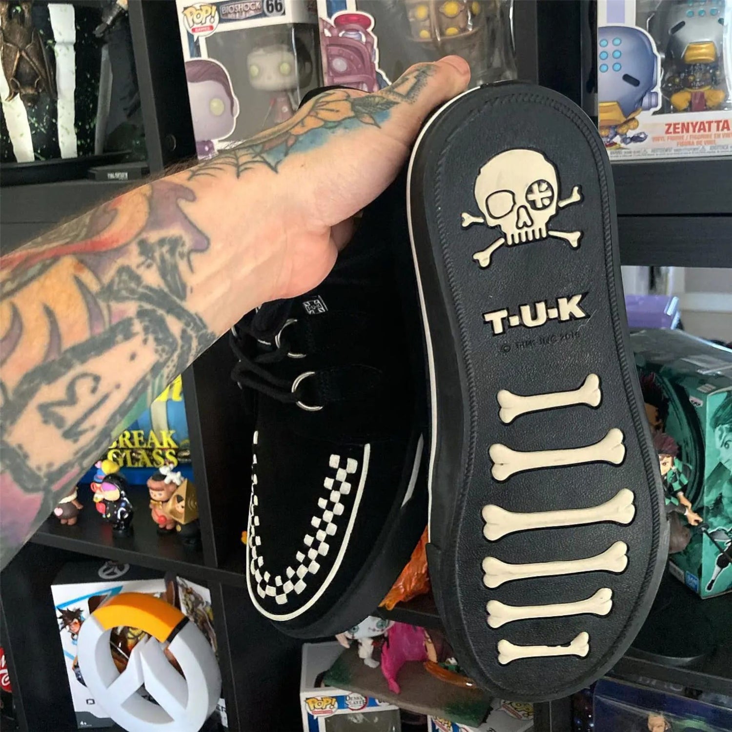 TUK Pointed Creeper Sneaker Black White Suede Platform Shoes - A9182