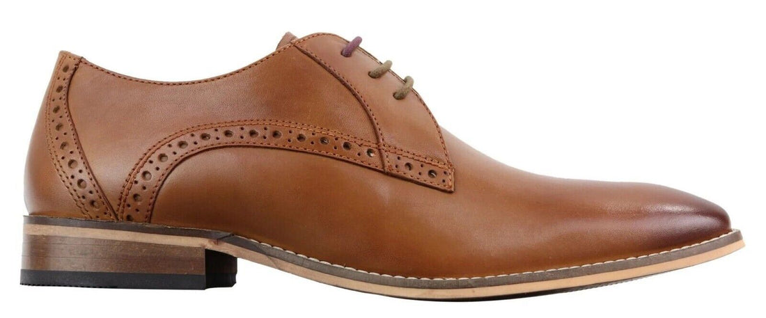 Mens Classic Oxford Brogue Derby Shoes in Tan Leather - Upperclass Fashions 