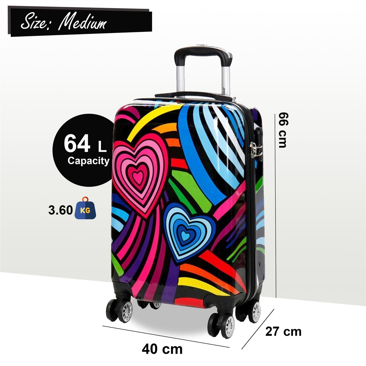 Brooks Set of 3 Hard Shell Suitcase in Hearts