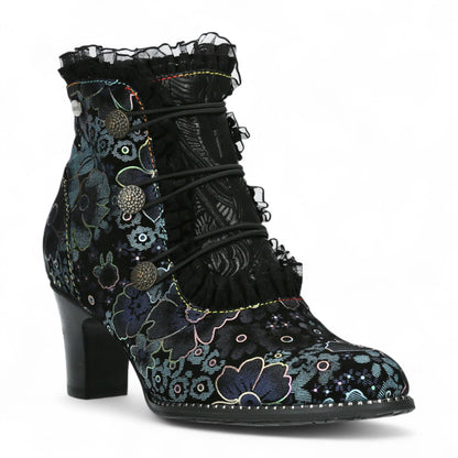 Laura Vita Elcodieo 224 Blue Floral Womens Gothic Victorian Leather Ankle Heeled Boots