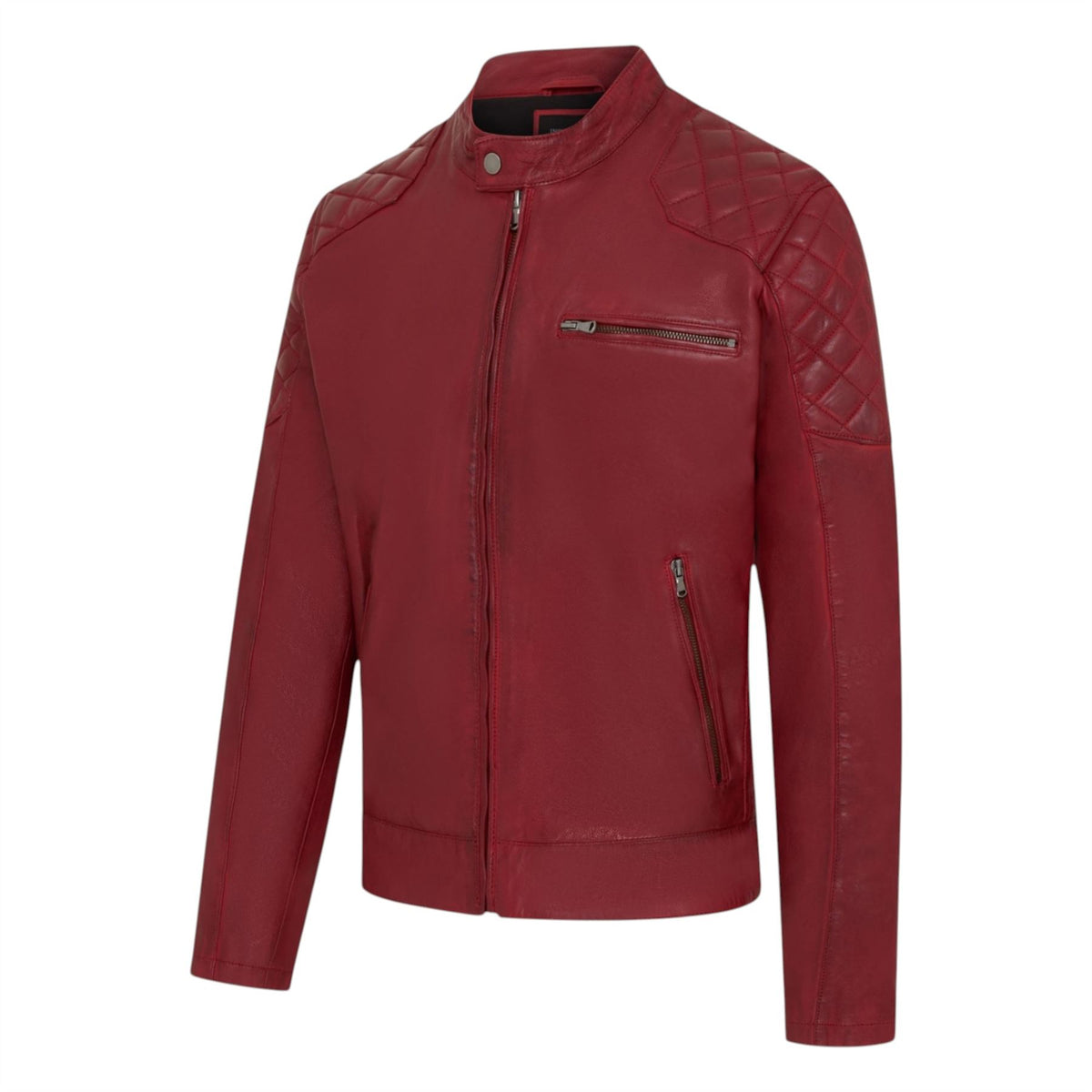 Mens Leather Quilted Shoulder Biker Jacket - Rock
