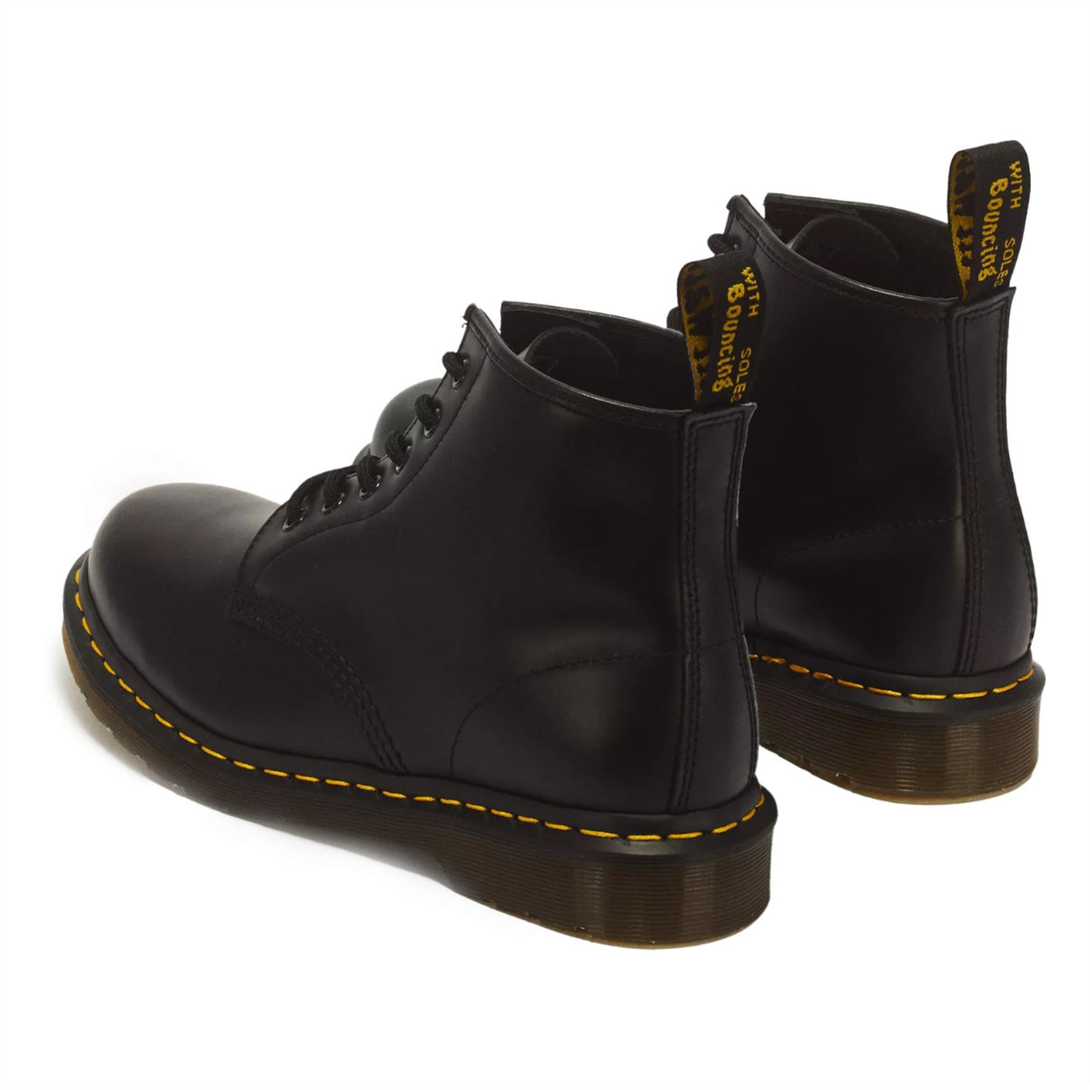 Dr Martens 101 Yellow Stitch Black Leather 6-Eye Ankle Boots - 26230001