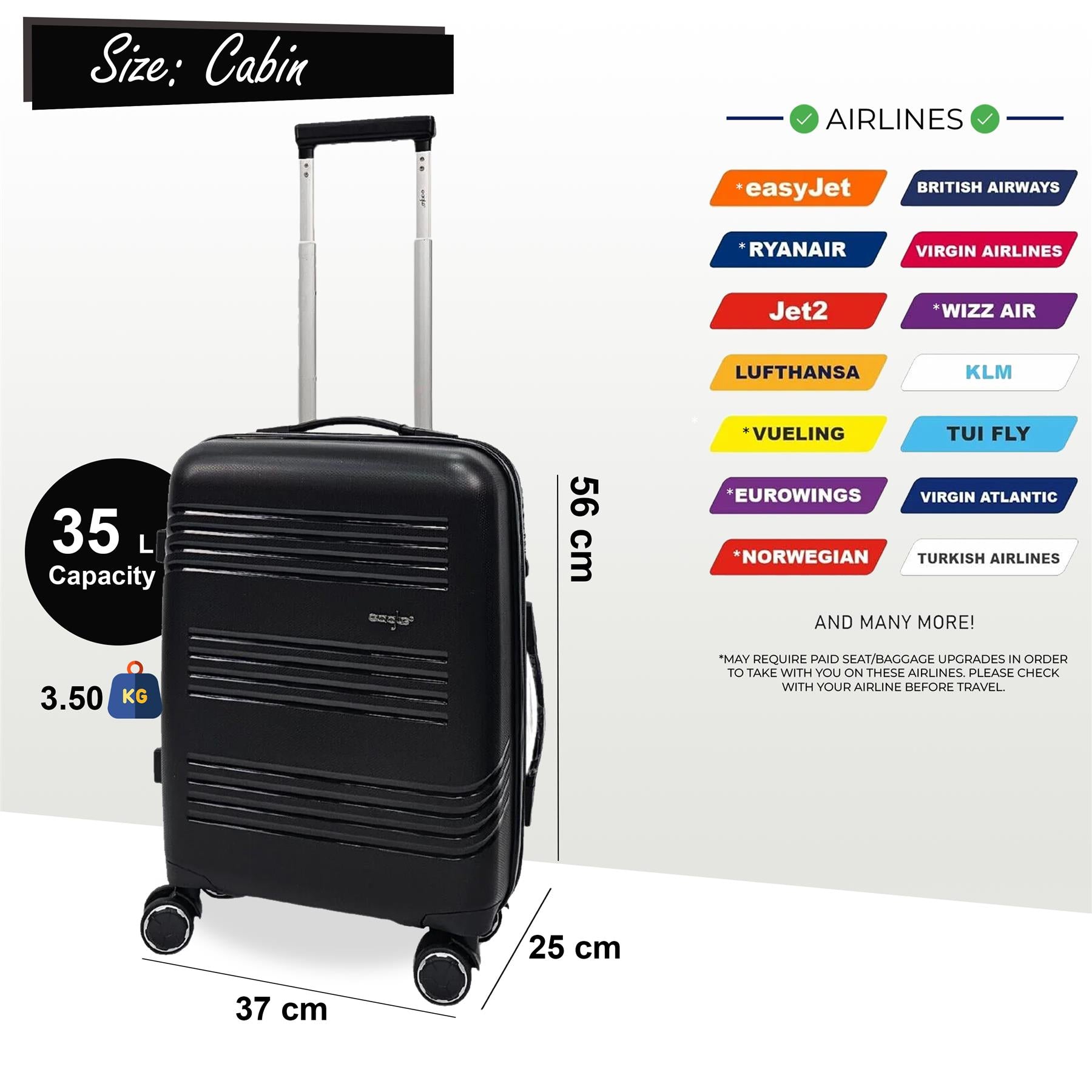 Hard Shell Cabin 4 Wheel Luggage TSA Travel Bag