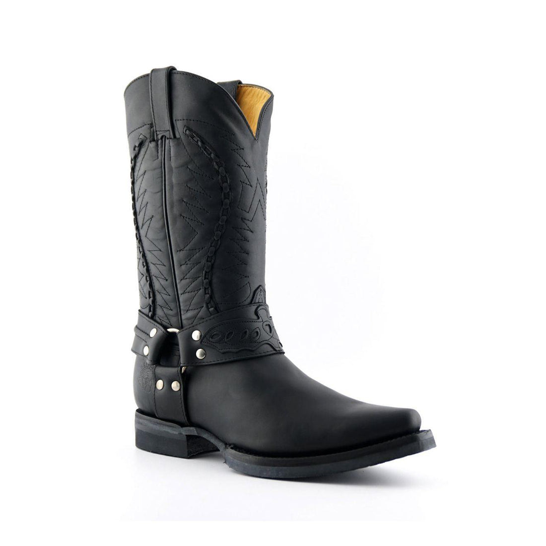 Grinders Mens Black Leather Cowboy Boot-Galveston - Upperclass Fashions 