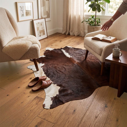 Natural Cow Leather Cowhide Hairon Rug - Hereford