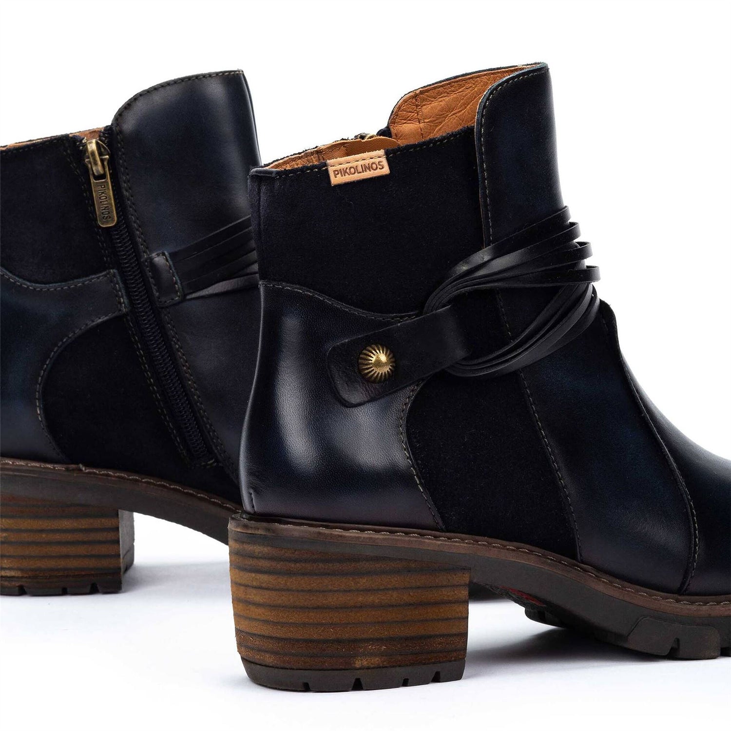 Pikolinos Women’s Blue Leather Zipped Heel Ankle Boots - San Sebastia