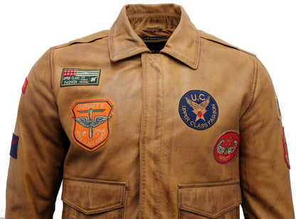 Mens Nappa Leather Bomber Jacket-Colburn in Tan