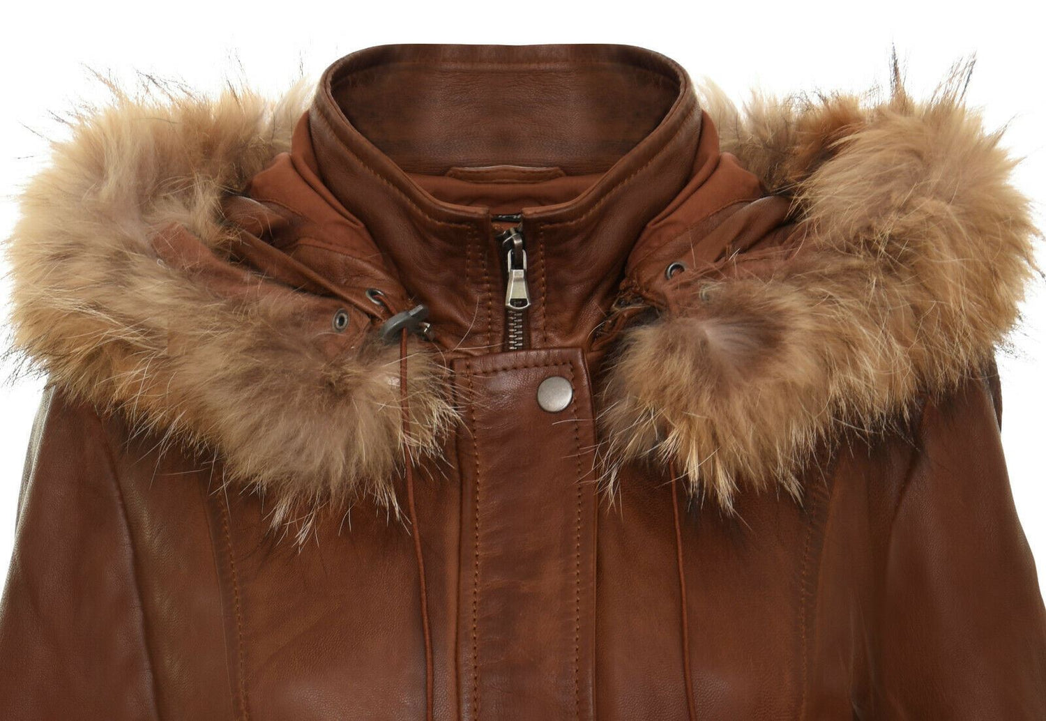 Womens Warm Leather Hooded Parka Jacket-Northwich