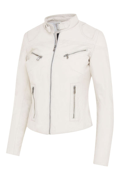 Womens Slim-Fit Leather Biker Jacket-Maldon
