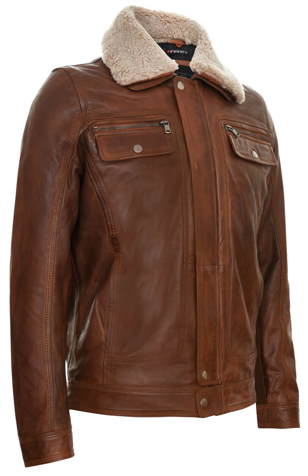 Mens Trucker Style Leather Jacket-Daventry