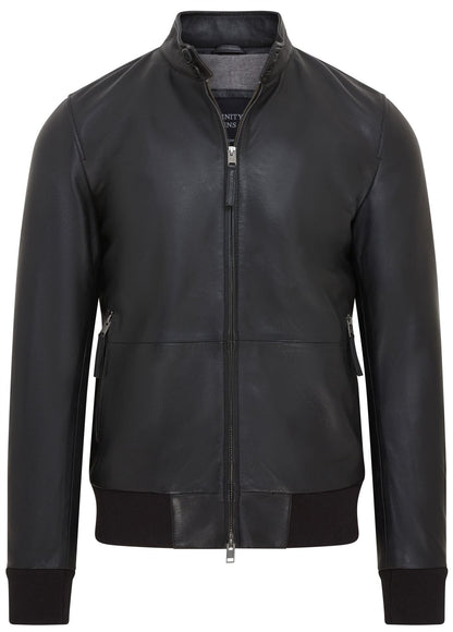 Mens Black Retro Leather Bomber Jacket -  Adak
