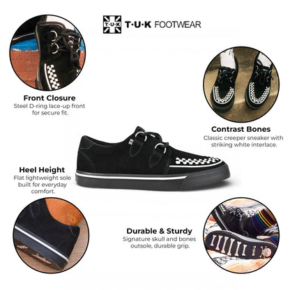 TUK Pointed Creeper Sneaker Black White Suede Platform Shoes - A9182