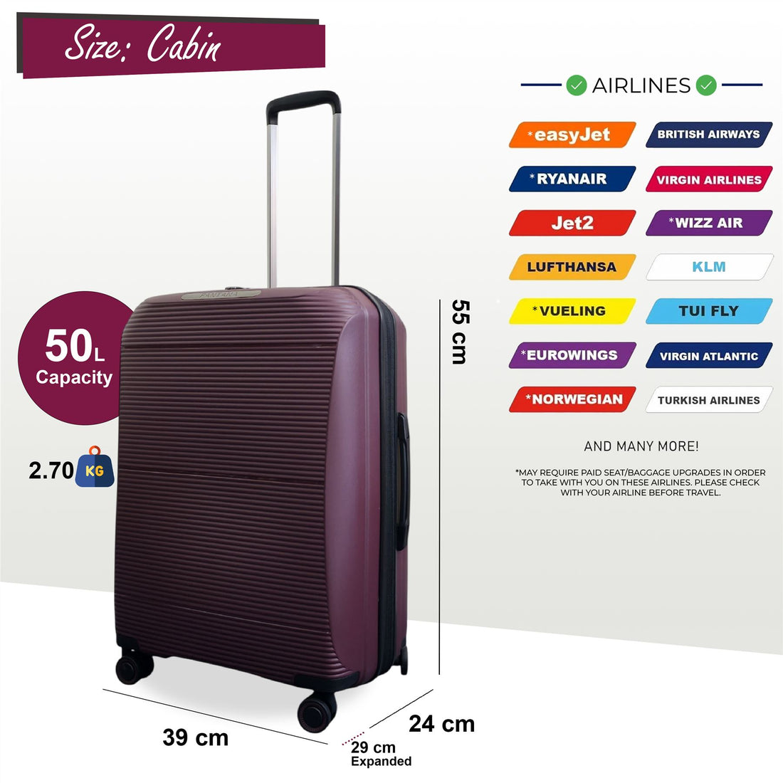 Abiko Cabin Hard Shell Suitcase in Burgundy