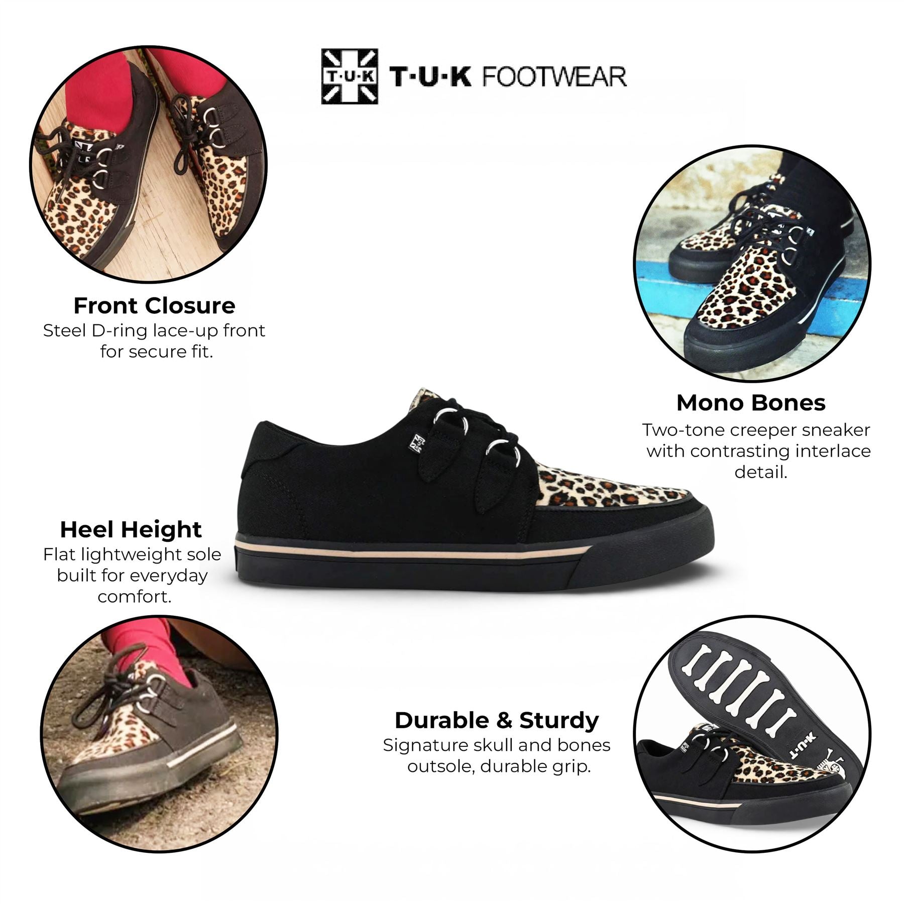 TUK Pointed Creeper Sneaker Black Leopard Canvas Platform Shoes - A9180