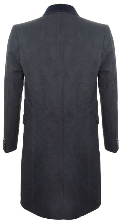Mens 3/4 Black Long Double Breasted Crombie Overcoat Wool Coat Peaky Blinders