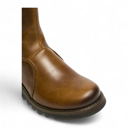 Fly London Womens Camel Brown MOL 2 Leather Wedge Heel Knee High Zip Up Boots