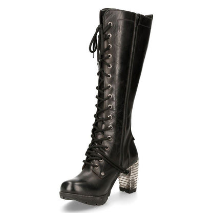 New Rock M-TR005-S1 Ladies Knee High Black Gothic High-Heeled Boots