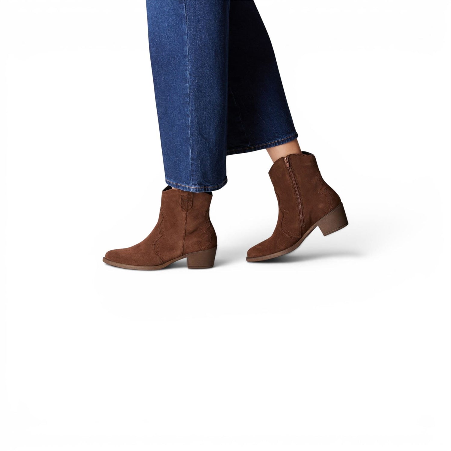Tamaris Women’s Brown Suede Leather Cowboy Western Ankle Boots - 25702-41