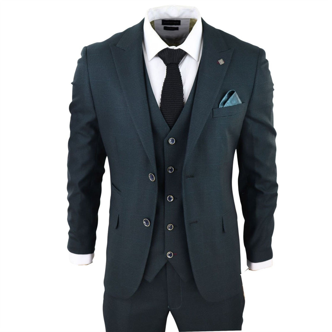 Mens Olive Green 3 Piece Check Tailored Fit Suit