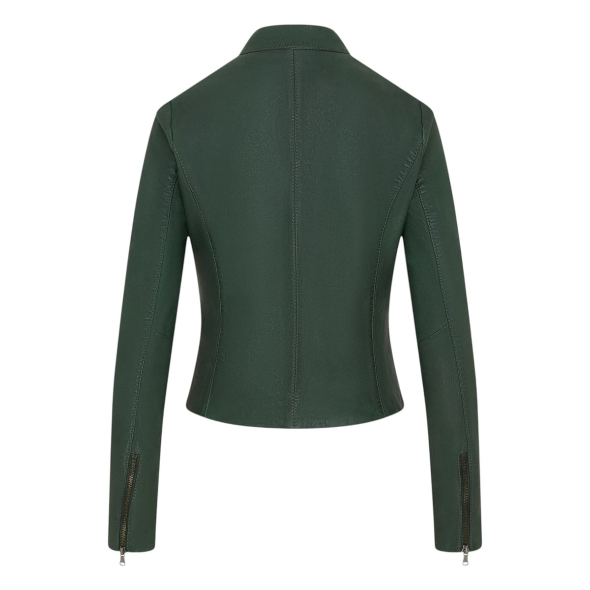 Womens Leather Stand Collar Racer Biker Jacket - 181