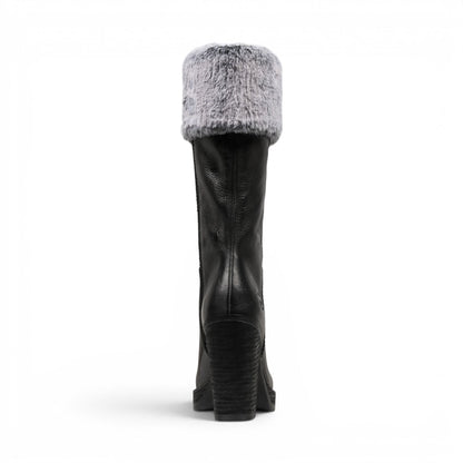 Windsorsmith Womens Mid Calf Black Leather High Heel Fur Boots - Lovestruck