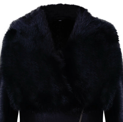 Womens Black Merino Shearling Toscana Coat-Romford - Upperclass Fashions 