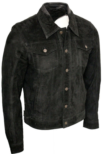 Mens Suede Leather Trucker Jacket-Dartmouth