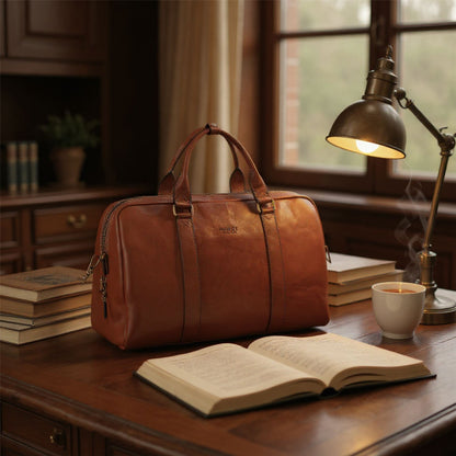 Vintage Genuine Leather Tan Holdall Duffle Gym Travel Bag - Atlas