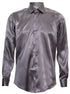 Mens Silver Satin Silk Shirt Smart Casual Button Down Cuff Tailored Fit - Upperclass Fashions 