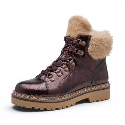 Tamaris Women’s Red Faux Leather Warm Winter Ankle Boots - 26264-43