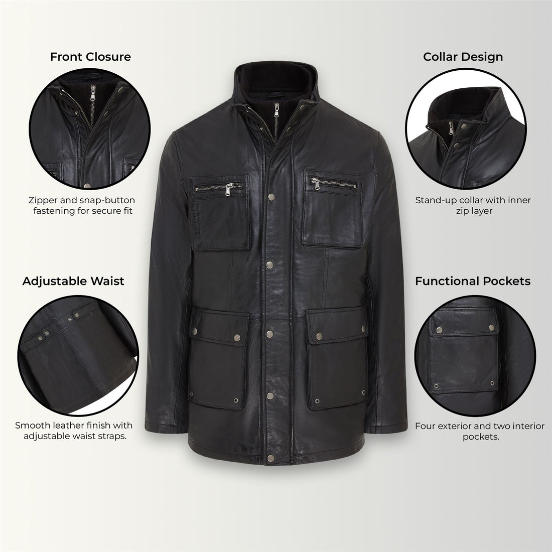 Men’s Leather Military Jacket Outwear Trenchcoat - Field