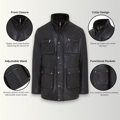 Men’s Leather Military Jacket Outwear Trenchcoat - Field