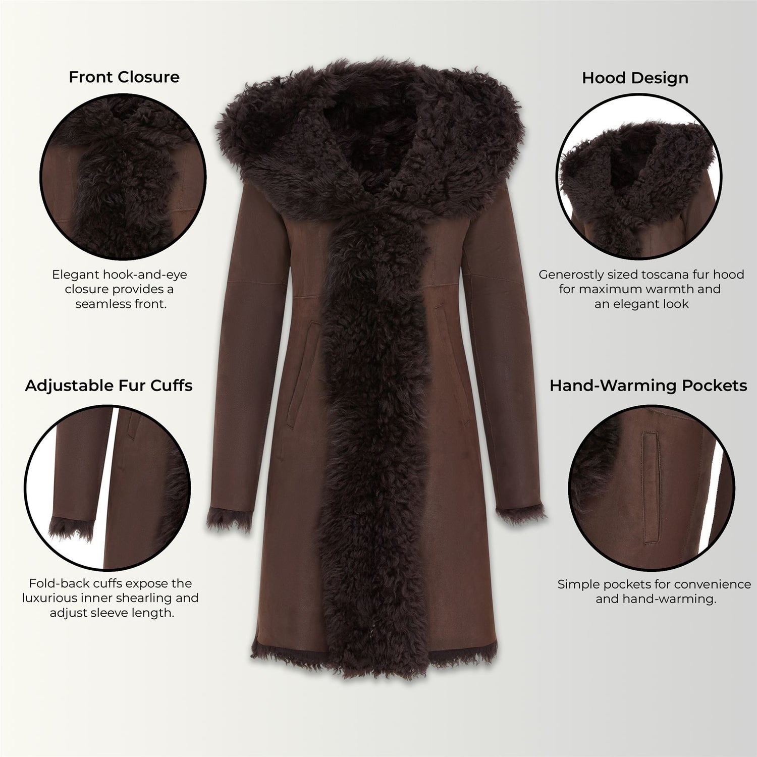 Womens Toscana Sheepskin Leather Hooded Trench Coat - Coast