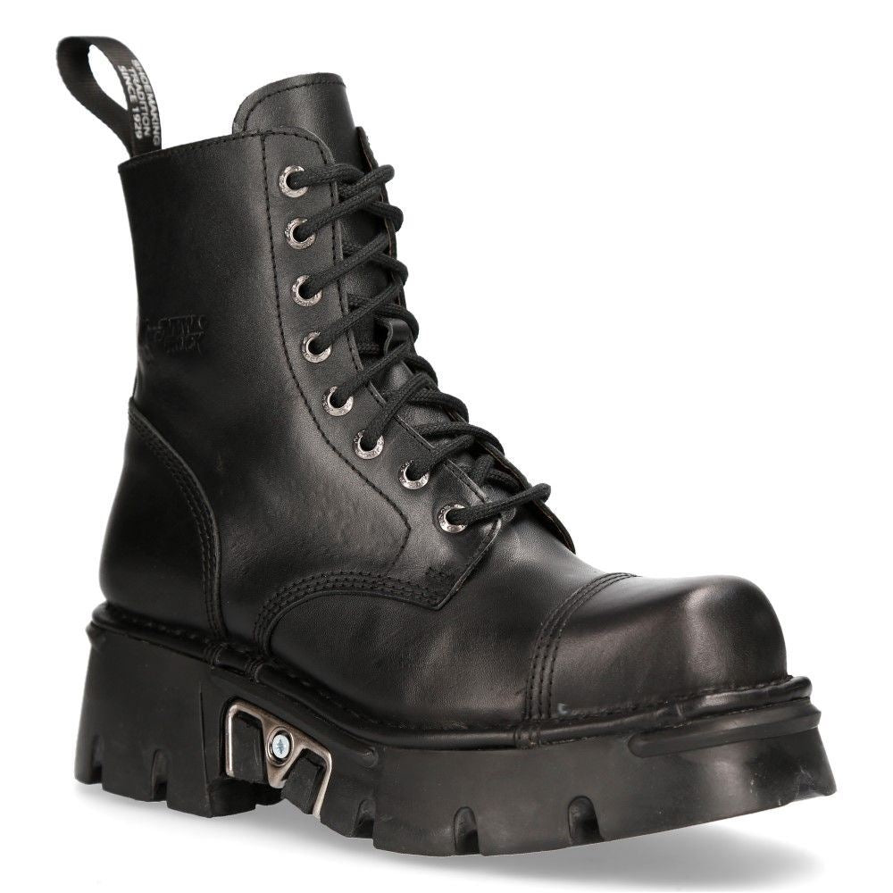 New Rock Black Leather Military Biker Boots- M-NEWMILI083-S19